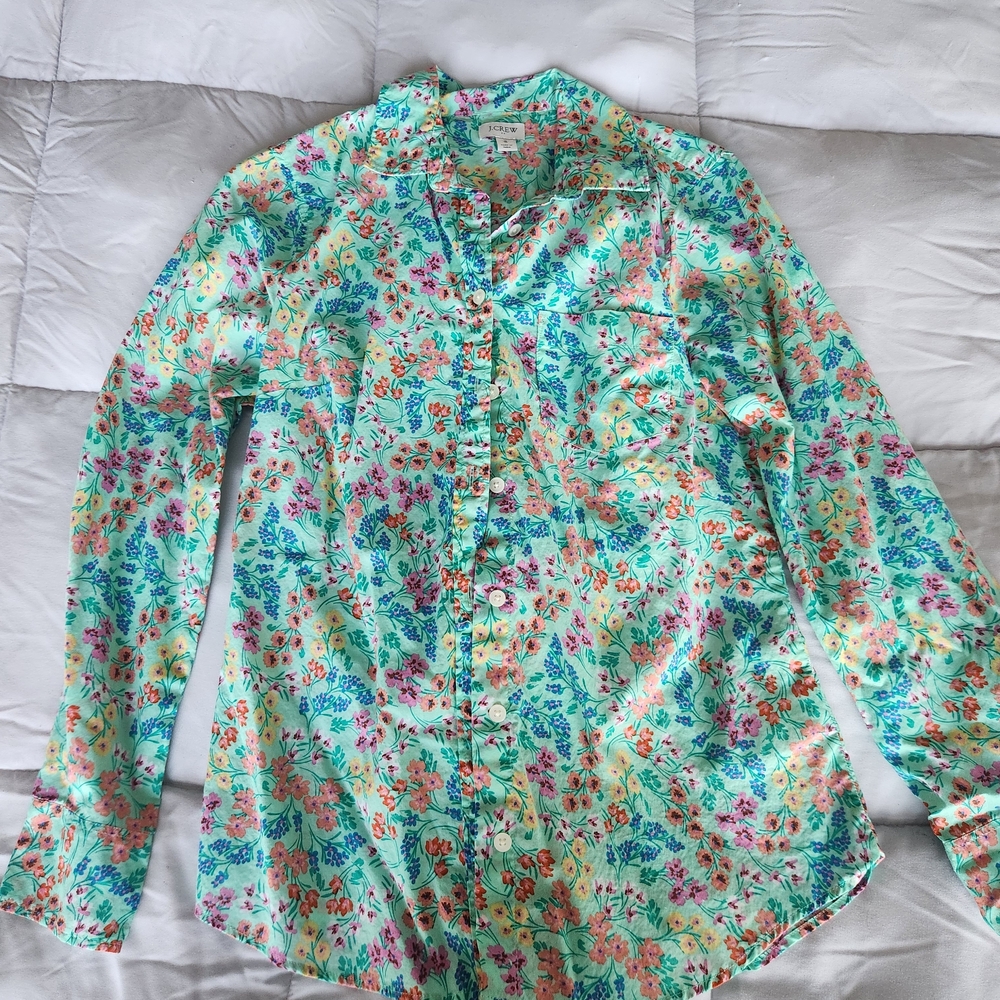 J. Crew Floral Button Down Shirt - Blue and Pink